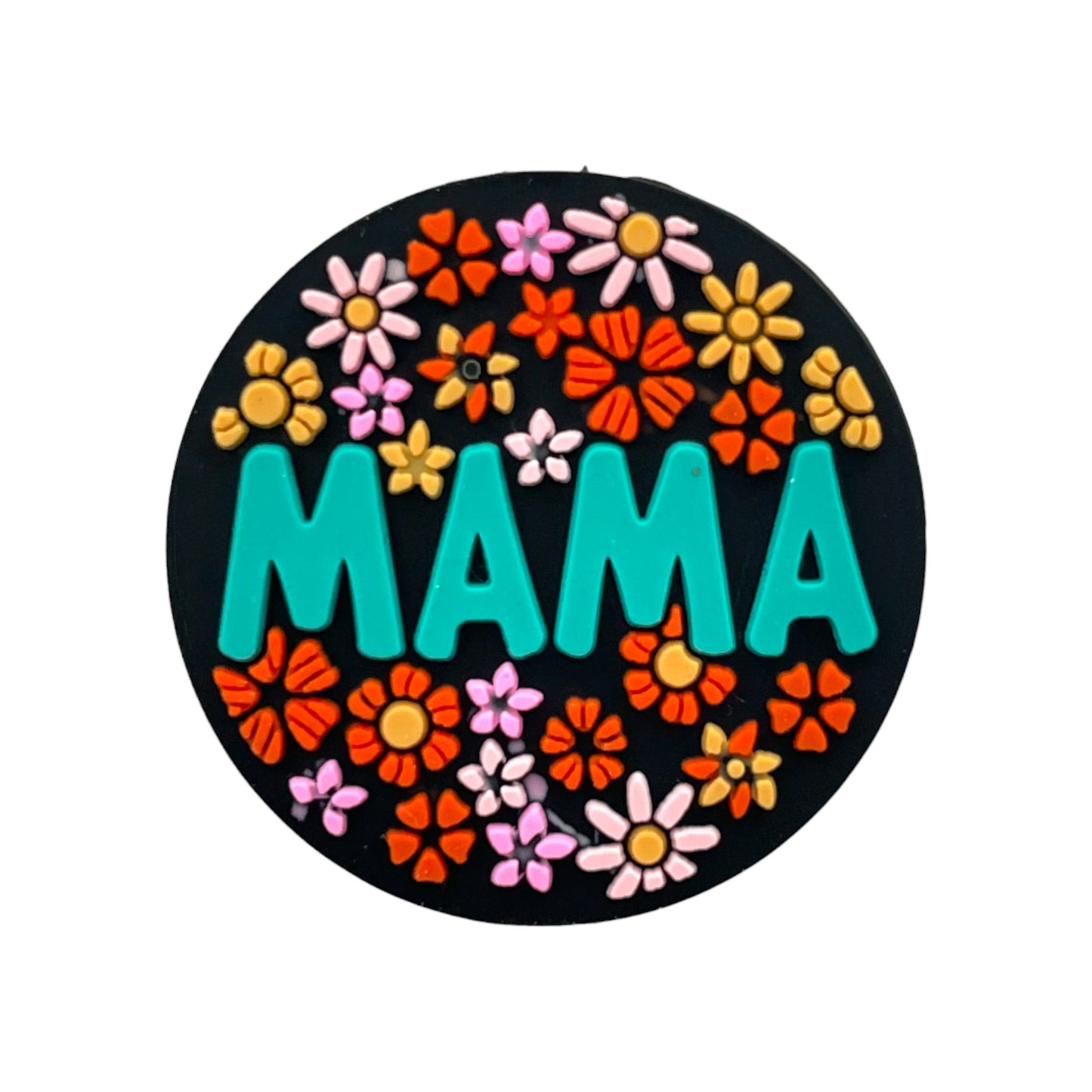 20pcs Silicone Focal Beads Mama Floral Pattern Round Design 3