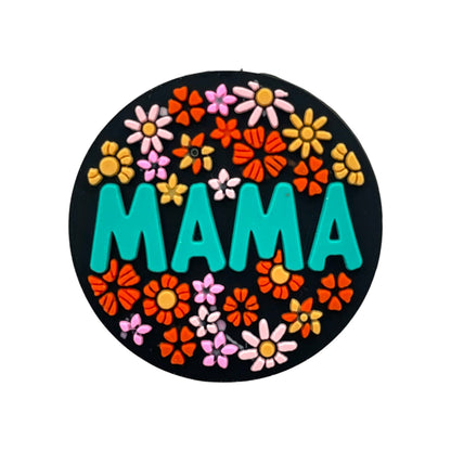20pcs Silicone Focal Beads Mama Floral Pattern Round Design 3