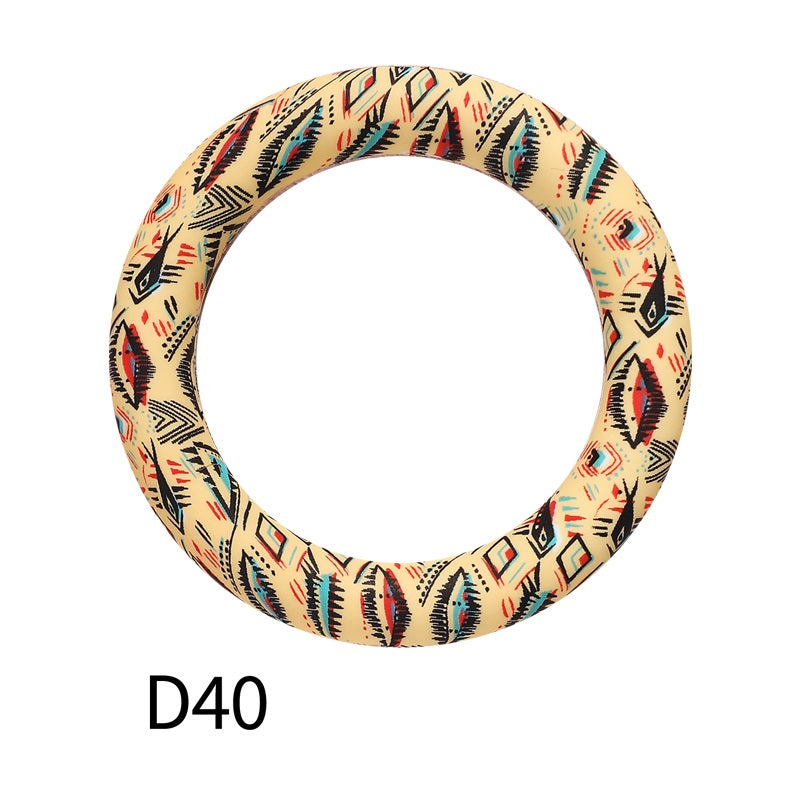 65mm Printed Silicone Beads Ring Shape Printed Design 46