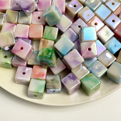 50pcs 14mm UV Finish Gradient Cube Acrylic Beads Jewelry Making 2