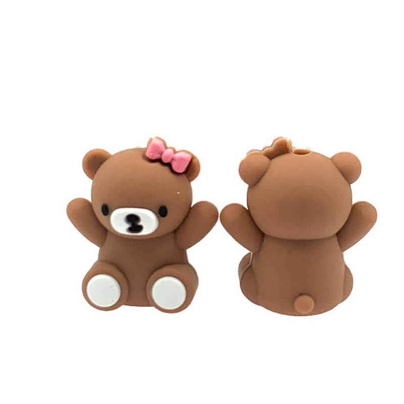 Silicone 3D Focal Beads Cute Bear Wearing Bow Tie Detail 4
