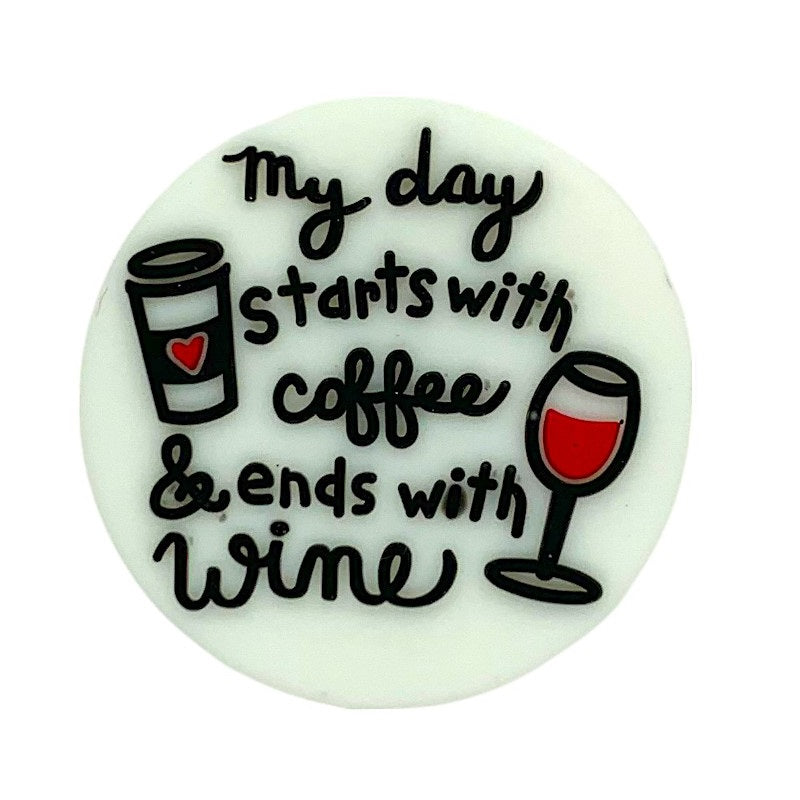 20pcs Silicone Focal Beads Coffee Wine Printed Text Round Flat