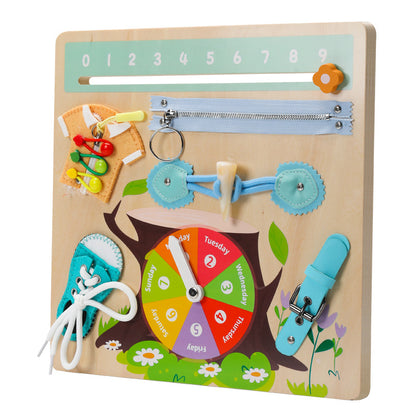 Wooden Busy Panel Unlock Clock Montessori Toys for Toddlers