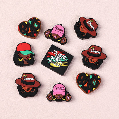 20pcs Silicone Focal Beads Black Girl Wearing Hat and Afro Hairstyle 3