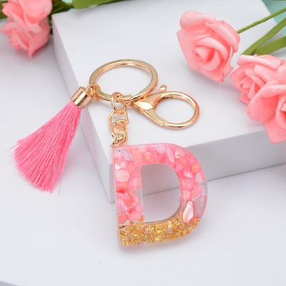 Resin Pink Tassel Letter Keychain A to Z Initial Charm 4