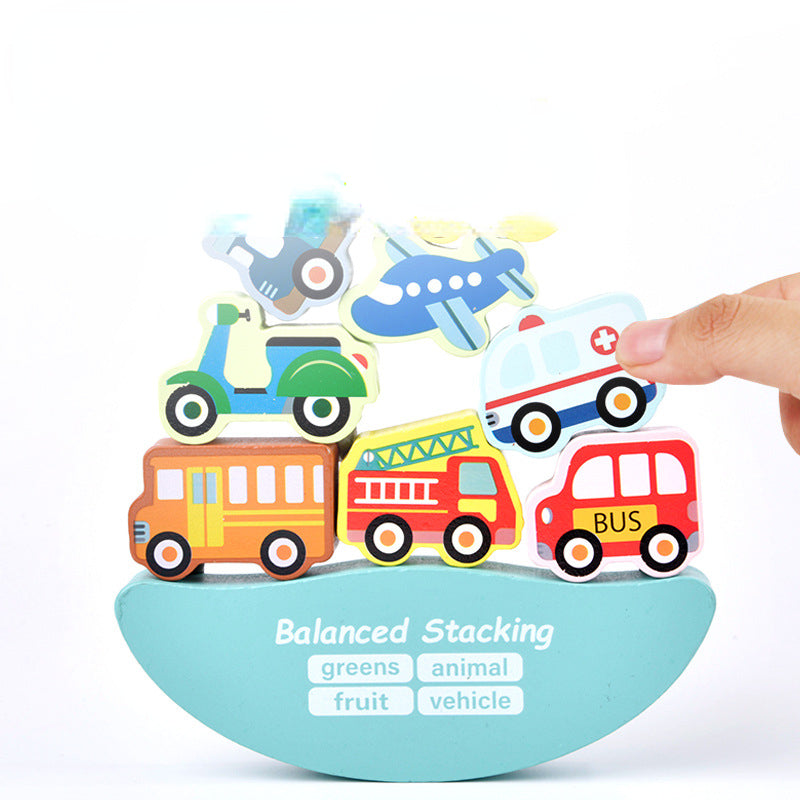 Wooden Building Blocks Animal Vegetable Fruit Balance Stacking Toy 3
