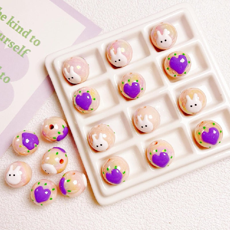5pcs 16mm Cartoon Round Acrylic Beads Hand-Painted for Jewelry Making 2
