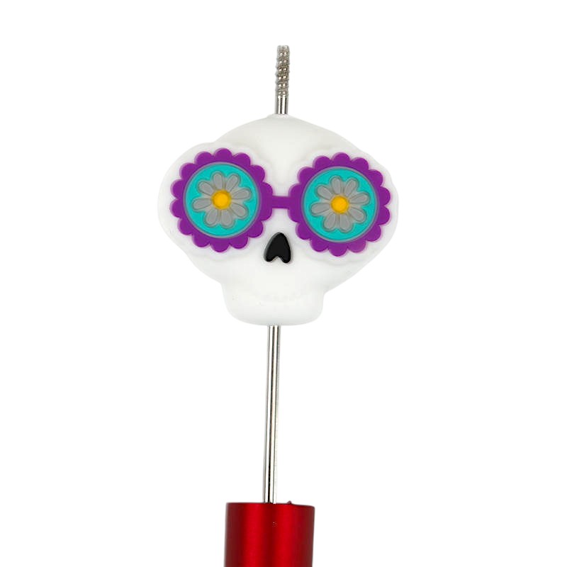 20Pcs Silicone 3D Focal Beads Halloween Skull Wearing Sunglasses 2