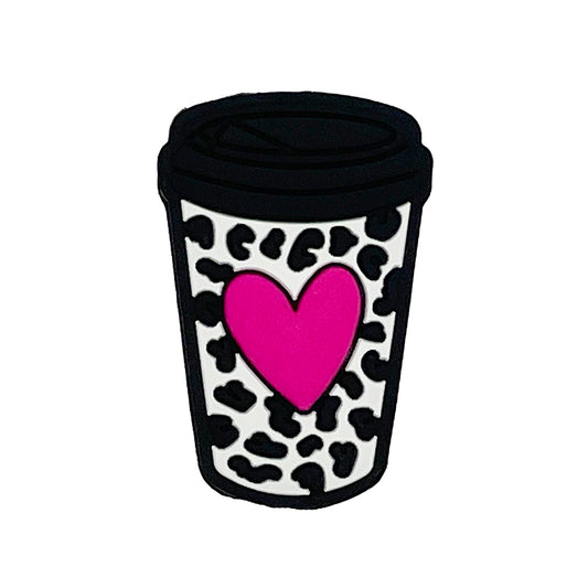 20pcs Silicone Focal Beads Heart Cup Leopard Pattern