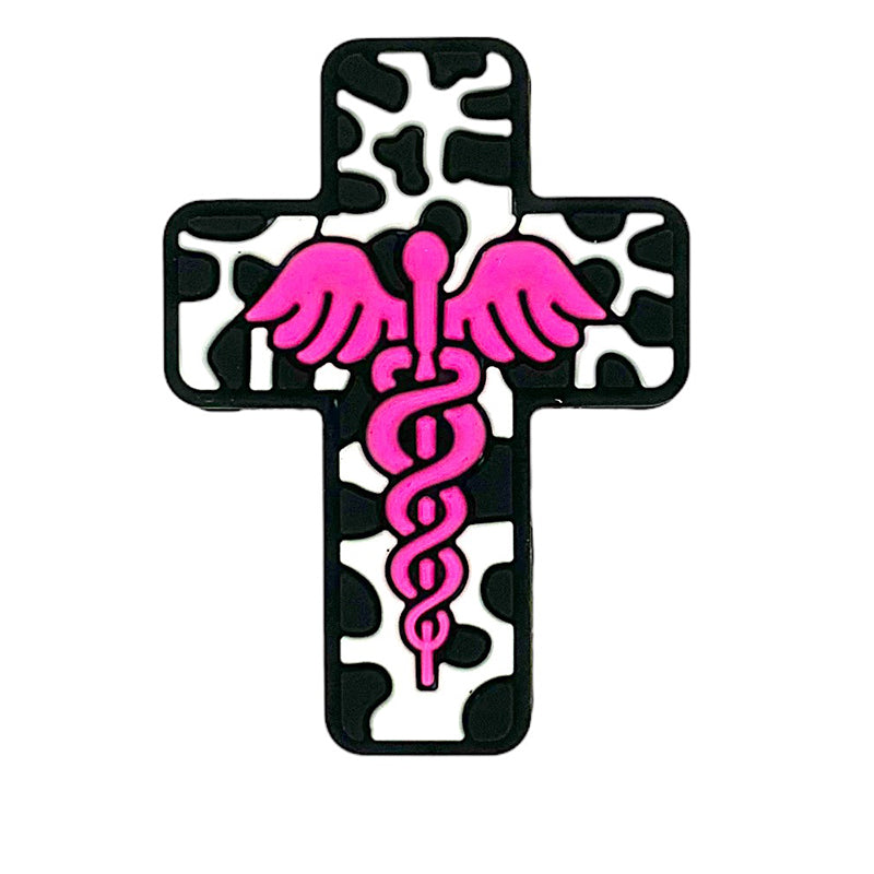 20pcs Silicone Focal Beads Nurse Cross Pink Emblem Design