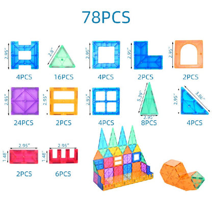 Plastic Magnetic Tiles Building Blocks Educational Toy 78pcs 2