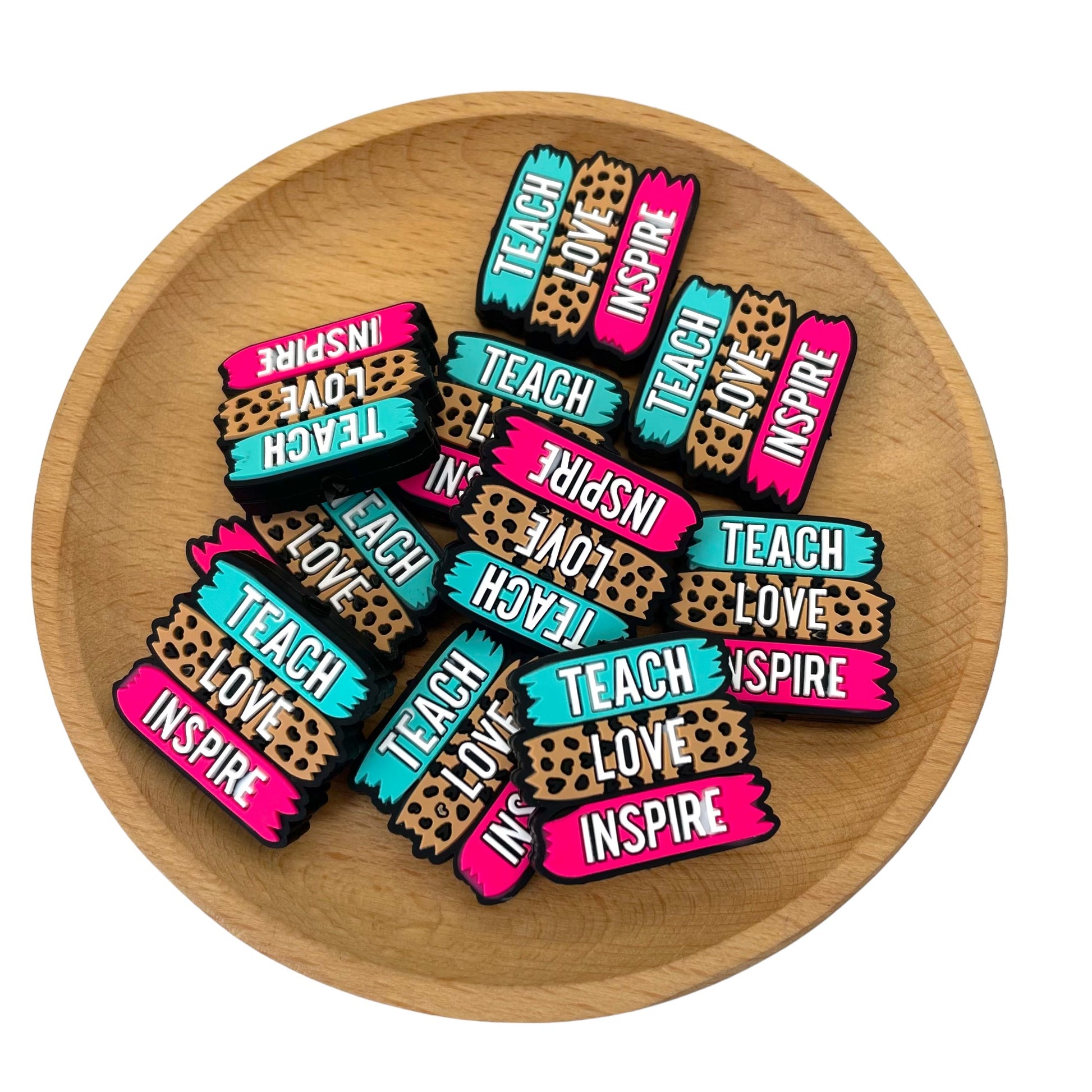 20pcs Silicone Focal Beads Teacher Love Inspire Painted Banner Design 2