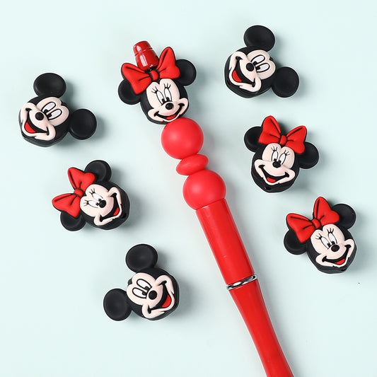 Silicone 3D Focal Beads Round Ear Mouse Character and Round Ear Mouse Character with Bow