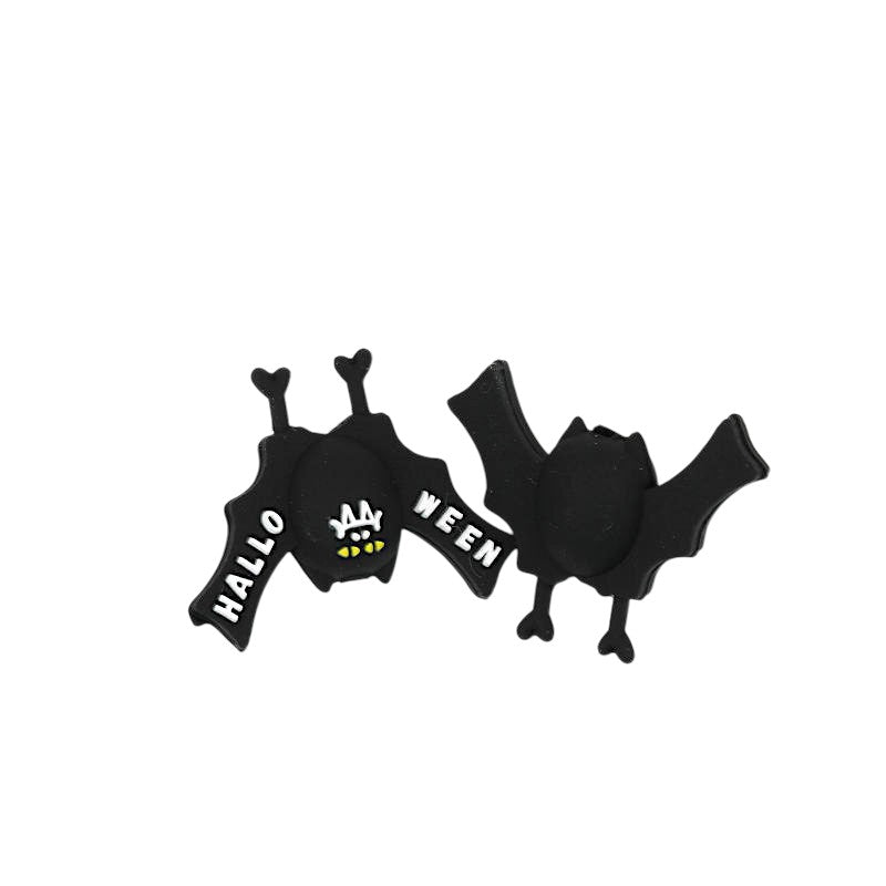 20Pcs Silicone 3D Focal Beads Halloween Inverted Bat with Printed Text