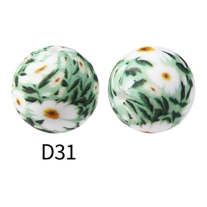 50pcs 15mm Rhombus Printed Silicone Beads Multi Color Design 41