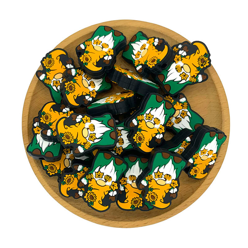 Silicone Focal Beads Autumn Gnome Dwarf Pumpkin Holding Cotton Stalks 2