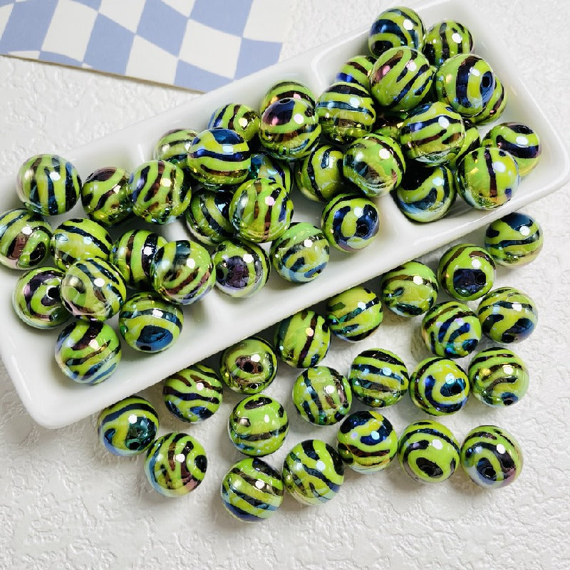 10pcs 16mm Zebra Stripe Round Acrylic Beads UV Finish 10