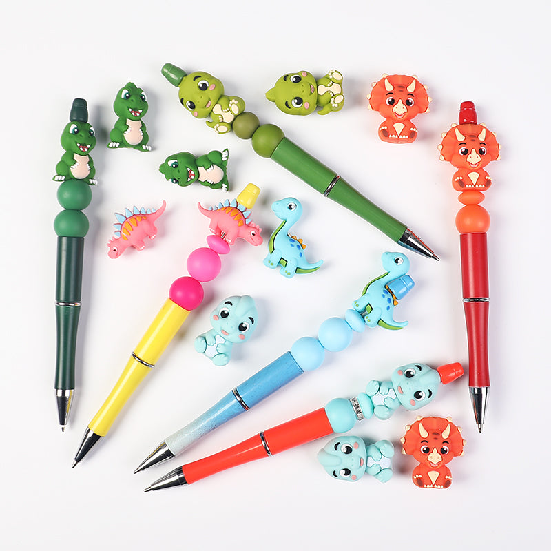 20Pcs Silicone 3D Focal Beads Cartoon Dinosaur Front Facing 6