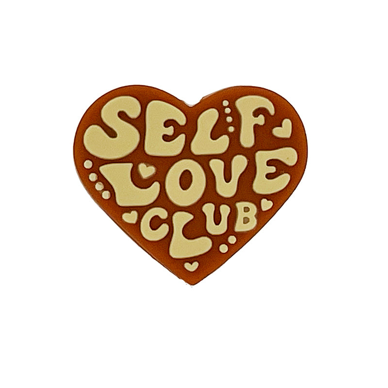 20pcs Silicone Focal Beads Brown Heart with Self Love Text