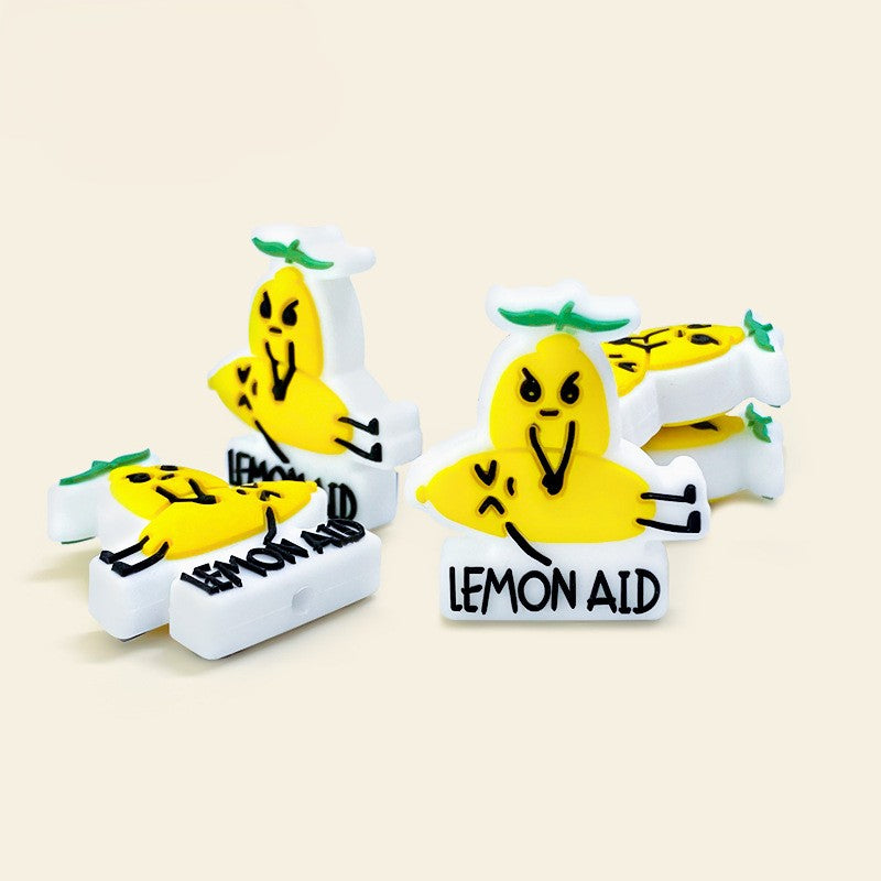 Silicone Focal Beads Lemon Fruit With Printed Text Lemon Aid