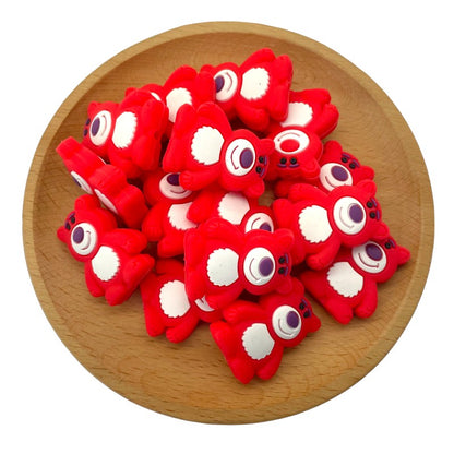 20pcs Silicone Focal Beads Red Bear Front Facing 2