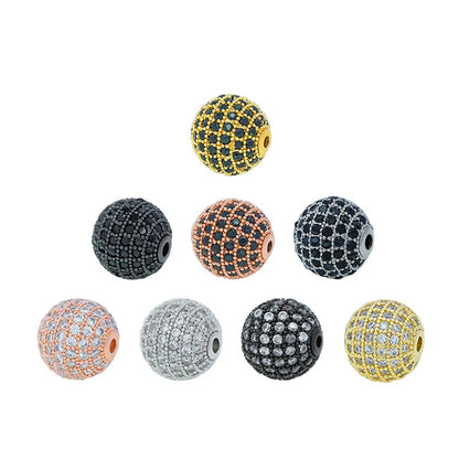 5pcs 12mm Zirconia Paved Round Brass Round Beads