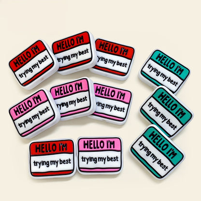 20Pcs Silicone Focal Beads Hello Im Trying My Best Printed Text