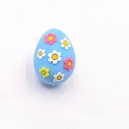Silicone 3D Focal Beads Easter Egg Four Color Flower Design 2