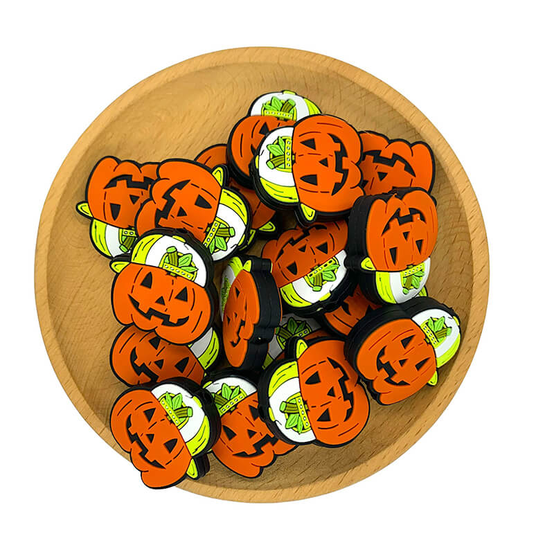 Silicone Focal Beads Smile Pumpkin With Hat Halloween Thanksgiving 2