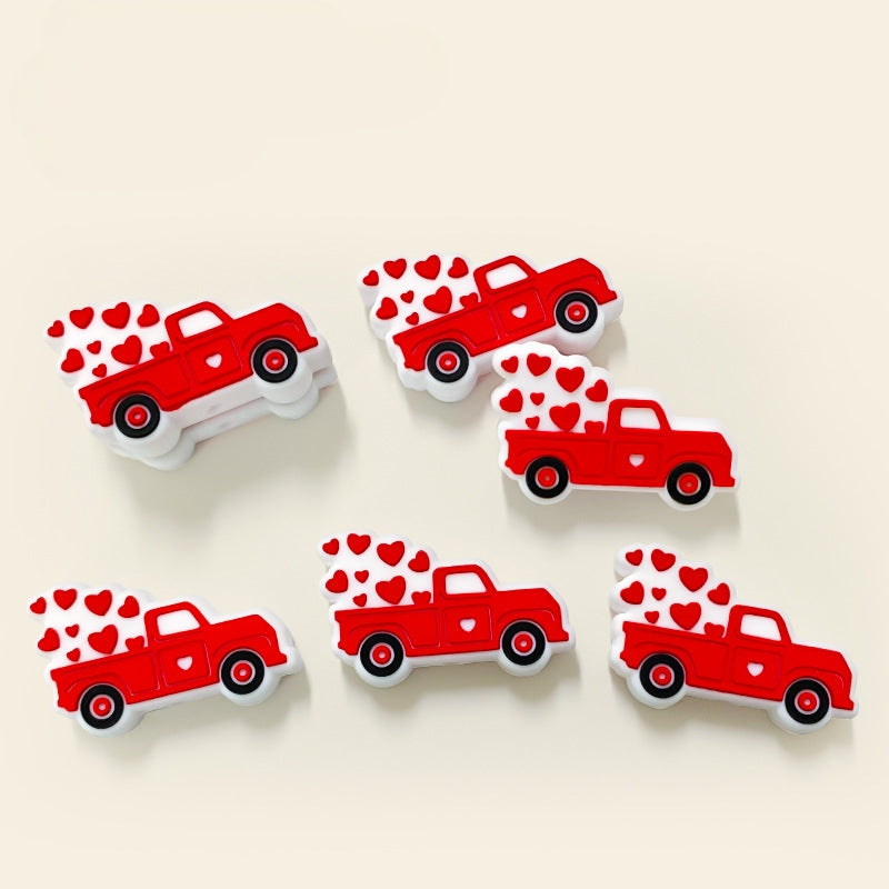 20Pcs Silicone Focal Beads Valentine Love Car Hearts Design