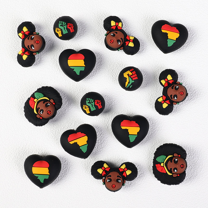 20Pcs Silicone 3D Focal Beads Black June Festival Motifs Variety 3