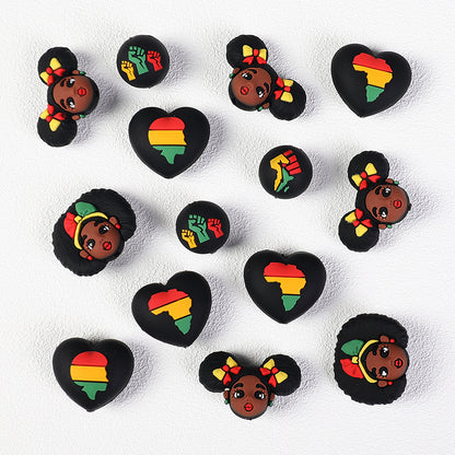 20Pcs Silicone 3D Focal Beads Black June Festival Motifs Variety 3