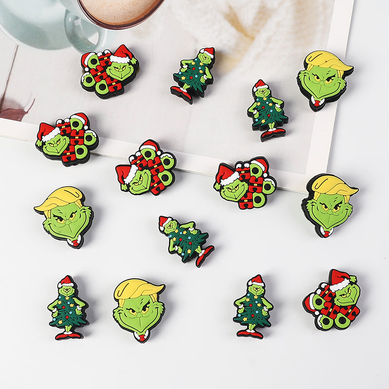20Pcs Silicone 3D Focal Beads Green Furry Character Scowling Face 2
