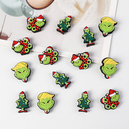 20Pcs Silicone 3D Focal Beads Green Furry Character Scowling Face 2