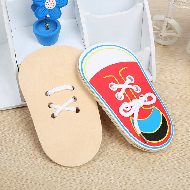 Wooden Montessori Toys Practice Tying Shoelaces Learning Toy 3