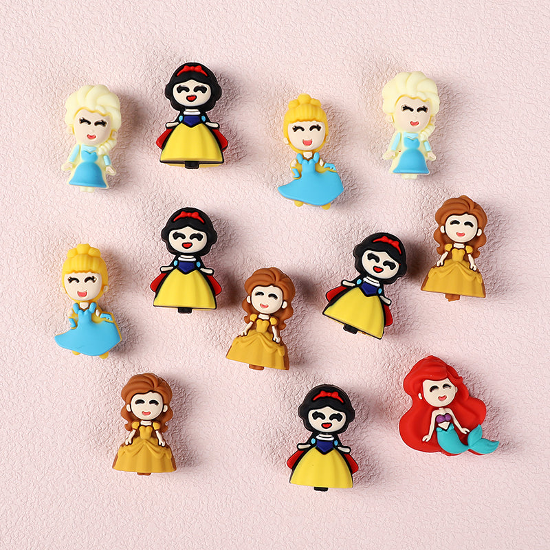 Silicone 3D Focal Beads Princess Girl Round Smiling Face 3