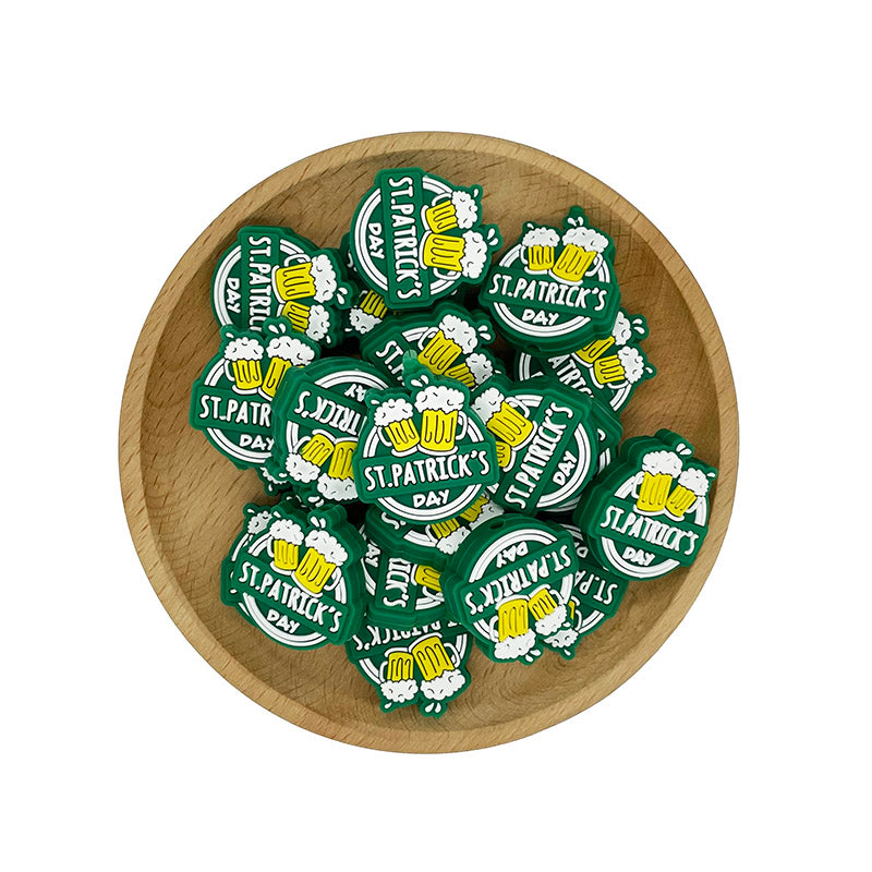 20pcs Silicone Focal Beads St Patrick's Day Beer Mugs Design 2