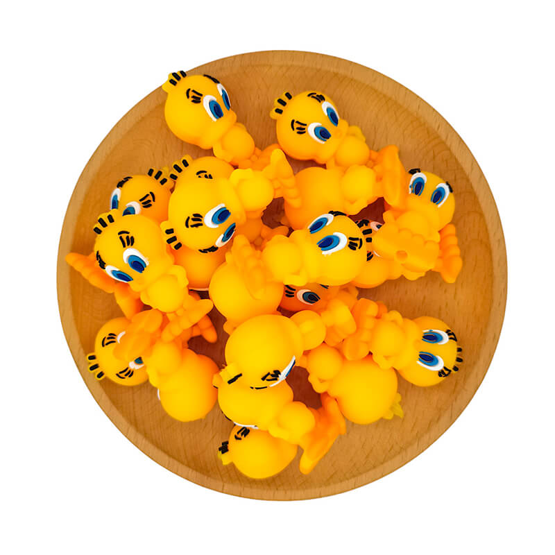 Silicone 3D Focal Beads Yellow Bird Standing Cross Waist 2