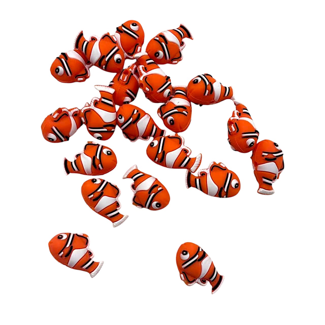 20Pcs Silicone 3D Focal Beads Cute Fish Side Profile Orange