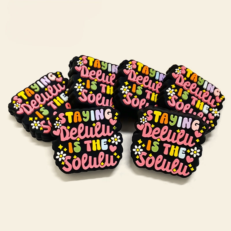 20Psc Silicone Focal Beads Halloween Text with Flowers Design