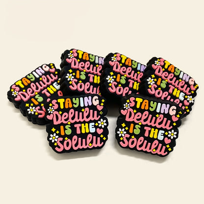20Psc Silicone Focal Beads Halloween Text with Flowers Design