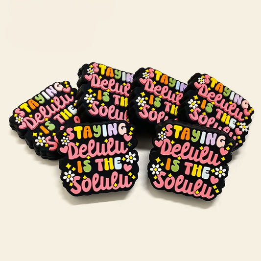 20Psc Silicone Focal Beads Halloween Text with Flowers Design