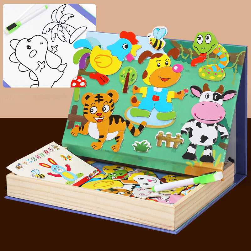 Wooden Magnetic Animal Double-Sided Drawing Board Montessori Toys 12