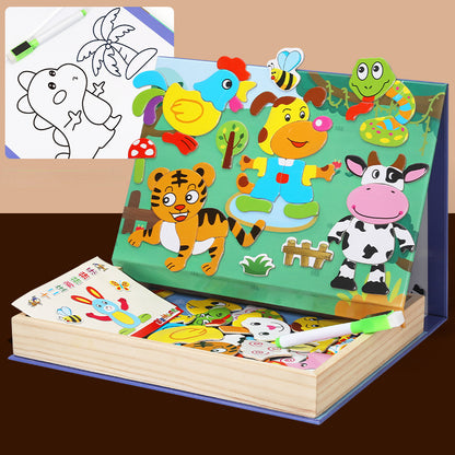 Wooden Magnetic Animal Double-Sided Drawing Board Montessori Toys 12