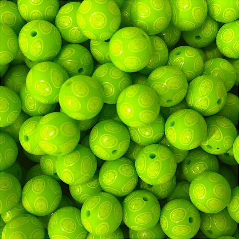 50pcs 15mm Lime Slices Print Silicone Beads Bright Green