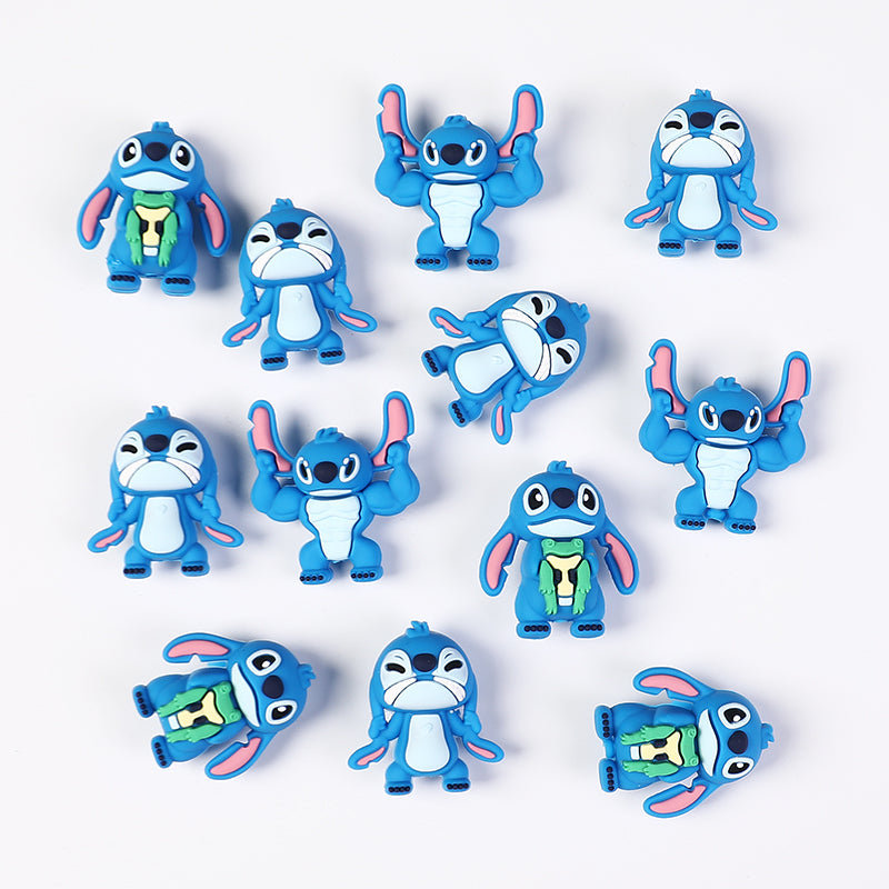 20Pcs Silicone 3D Focal Beads Blue Alien Character Large Ears Stacked Figure 6