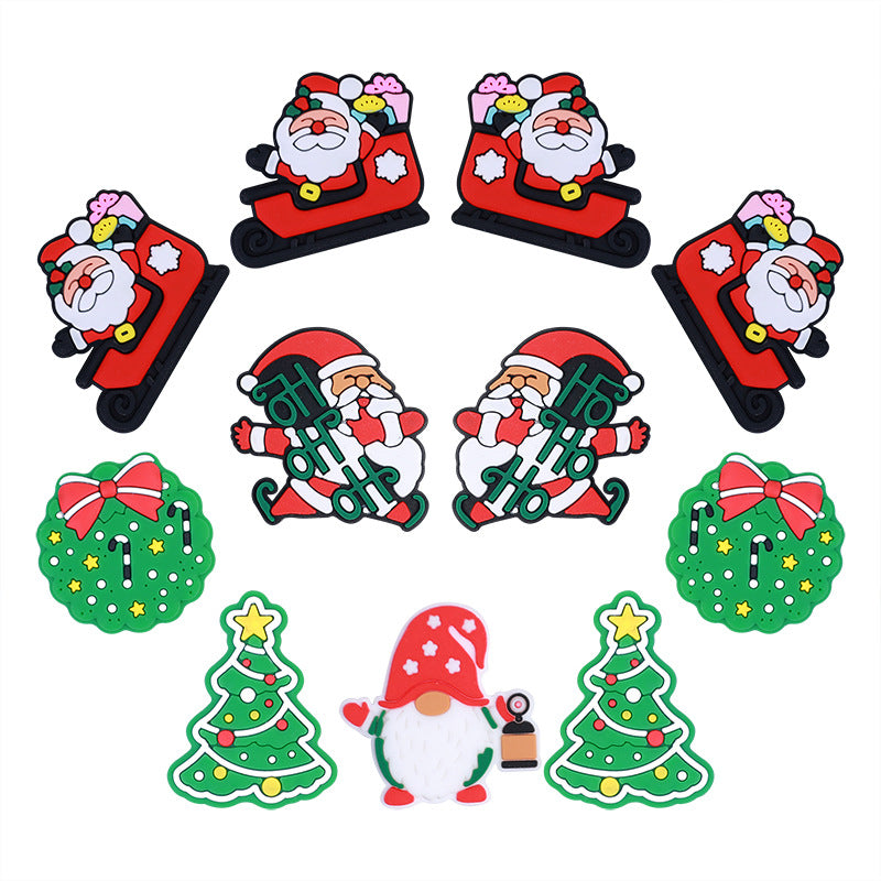 20pcs Silicone Focal Beads Christmas Santa Sleigh Wreath Tree Gnome