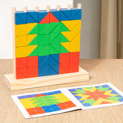 Wooden Montessori Toys Rainbow Triangle Building Blocks Educational 4