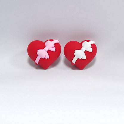 20Pcs Silicone 3D Focal Beads Valentine Heart with Bow Detail