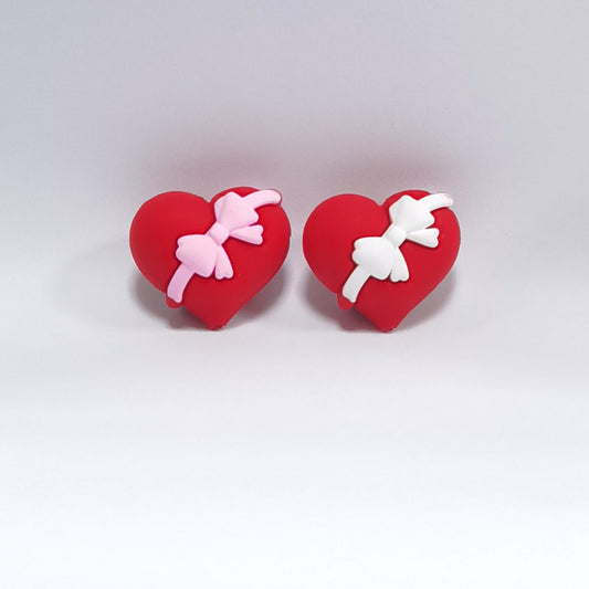 20Pcs Silicone 3D Focal Beads Valentine Heart with Bow Detail